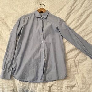 Finely striped blue button down